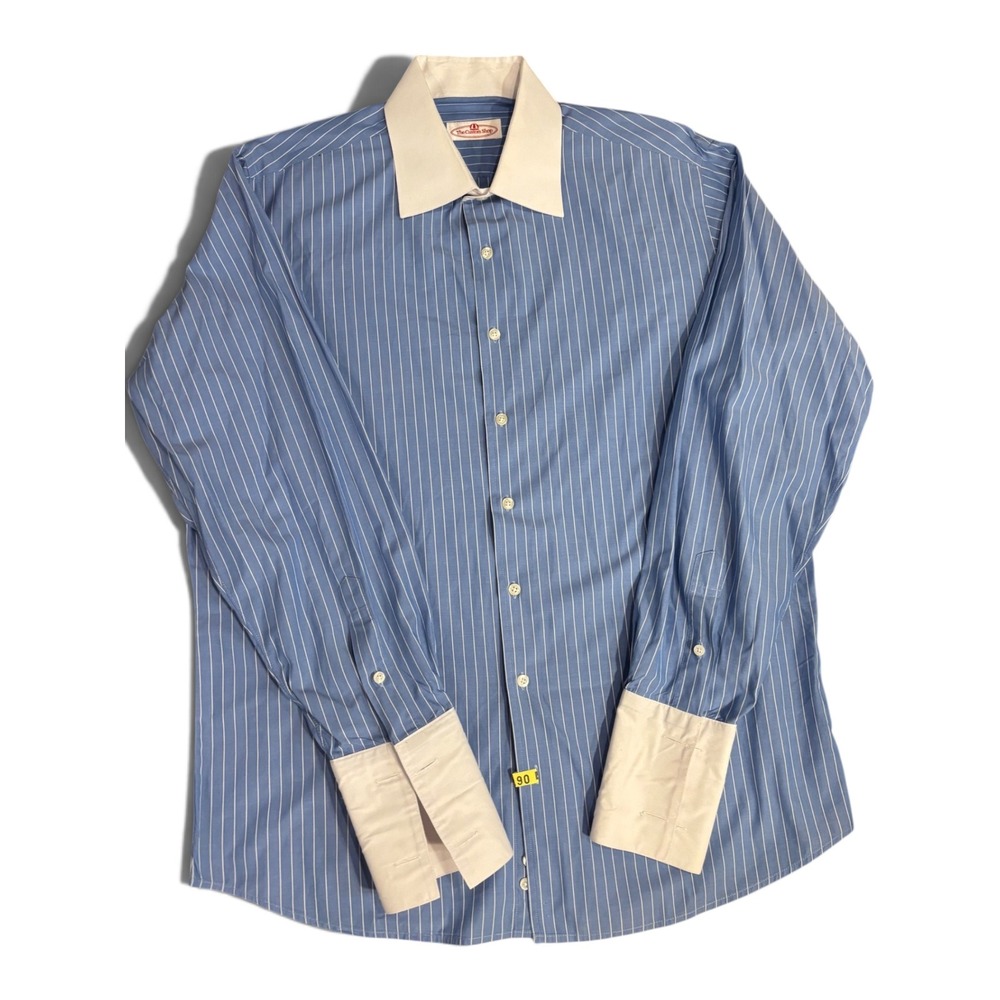 Vintage The Custom Shop Blue White Striped Contrast Collar French Cuff Shirt